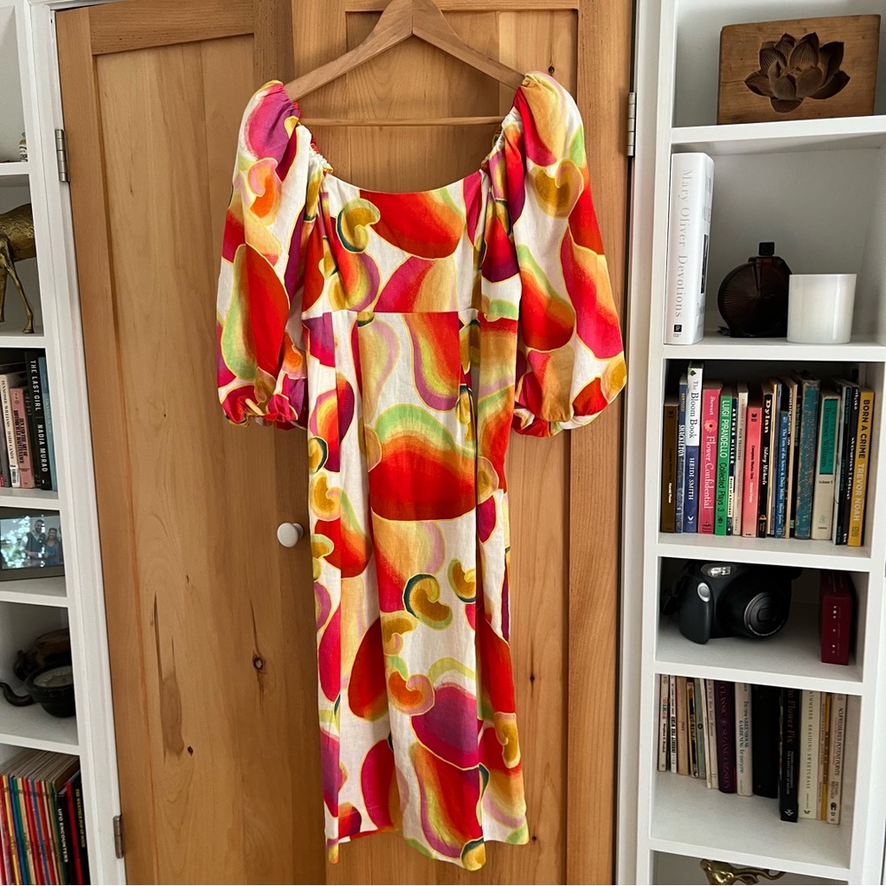 Farm Rio Linen Blend Dress in Cashew Juice Size Small